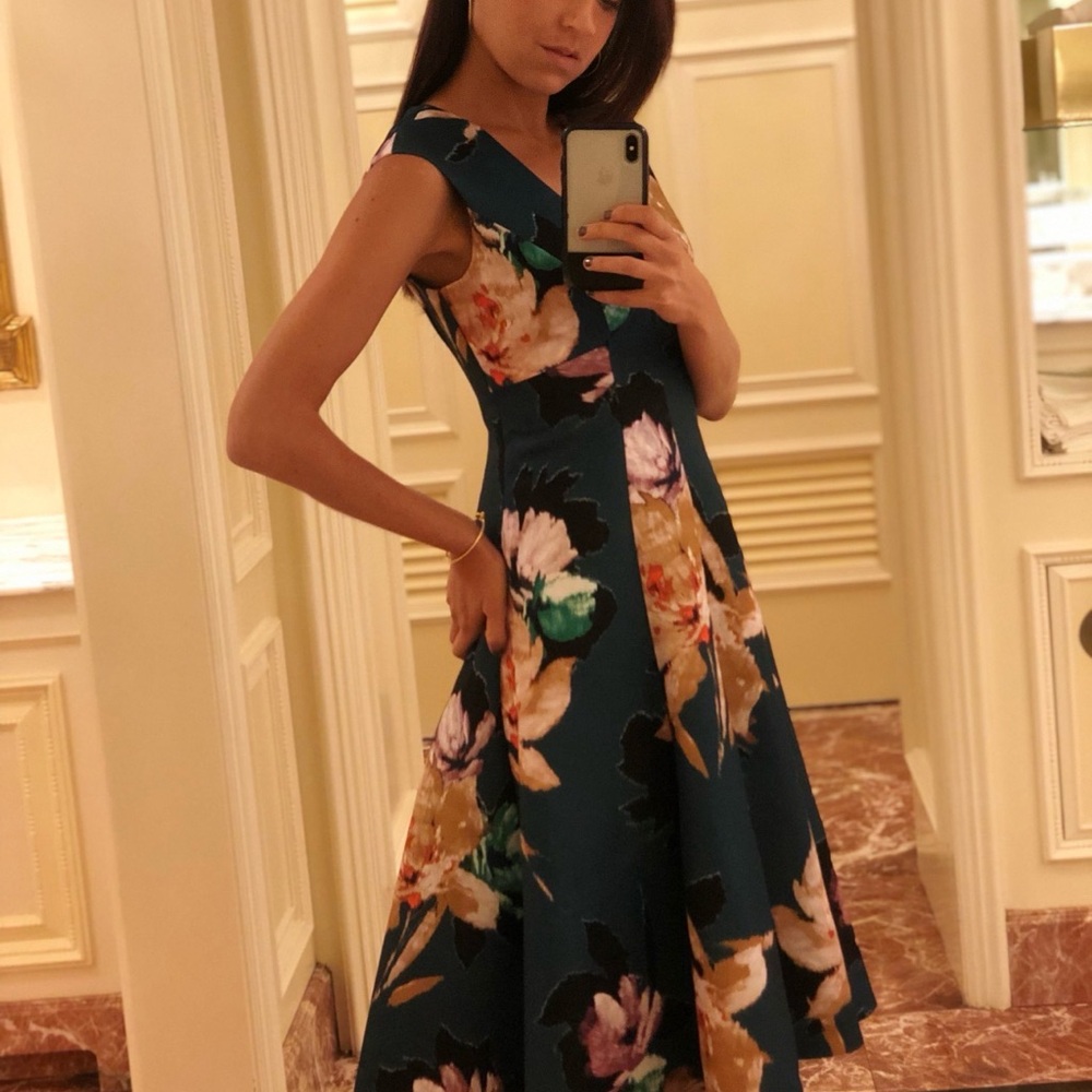 Moulinette Soeurs Teal Floral Midi Dress